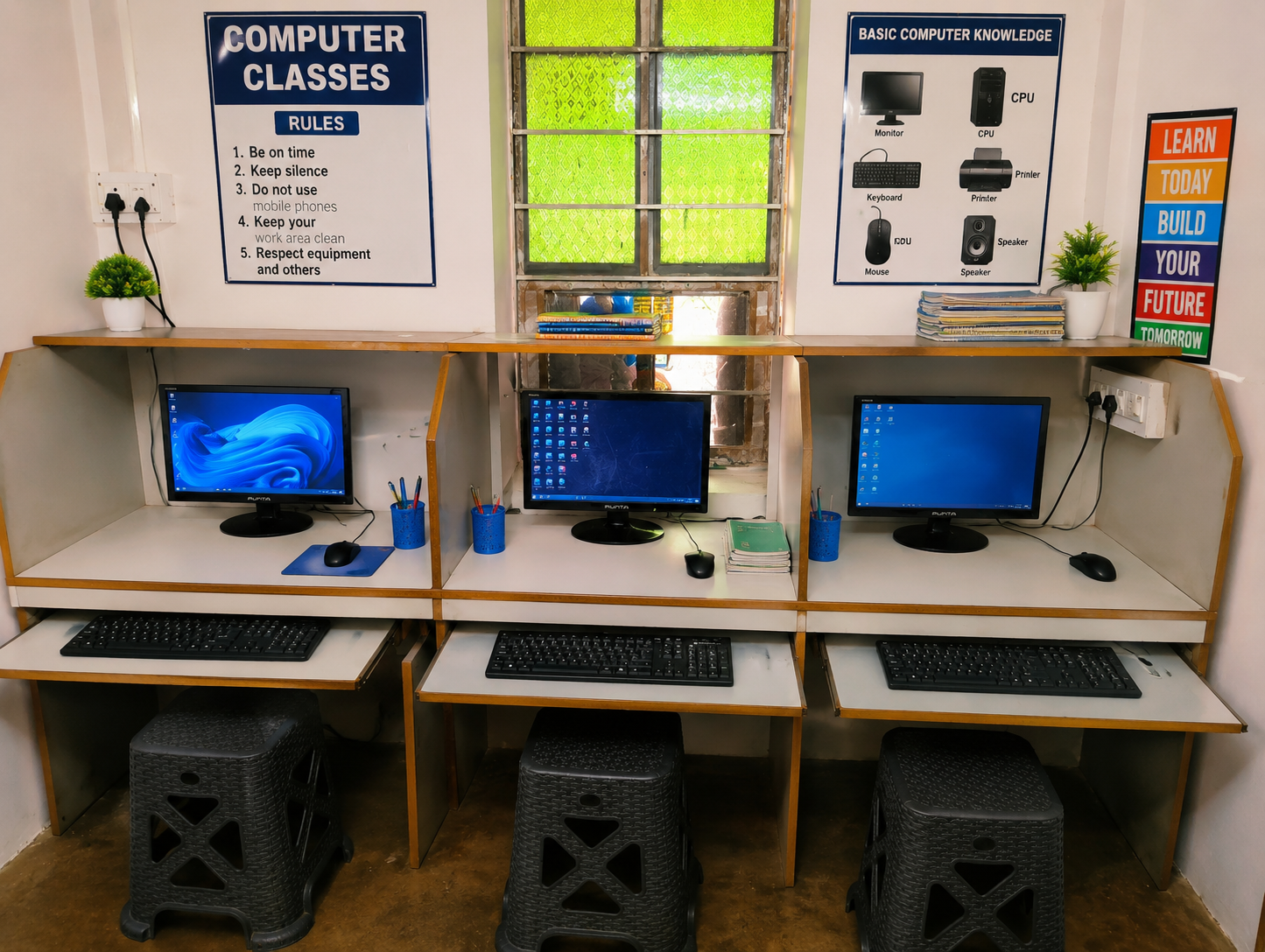 Inside Bhavya Computer Classes — computer lab with students